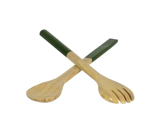 Bamboo Classic Salad Server Set |14.7in  Grass Green