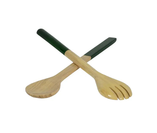 Bamboo Classic Salad Server Set | 14.7in  Dark Green