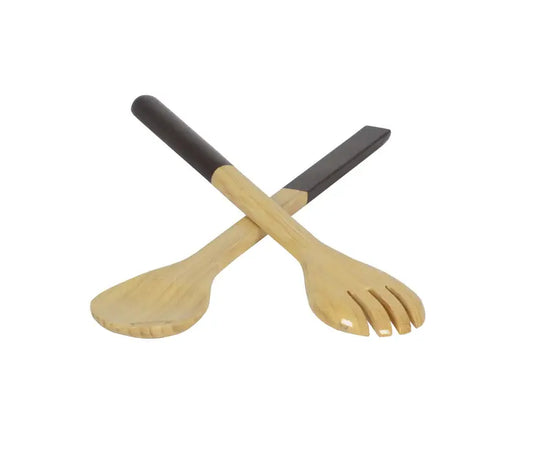 Bamboo Classic Salad Server Set | 14.6in Dark Grey