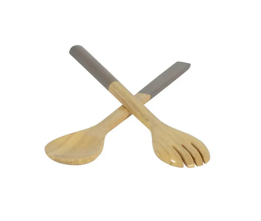 Bamboo Classic Salad Server Set | 14.7in  Nature Grey