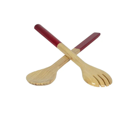 Bamboo Classic Salad Server Set | 14.6in Red