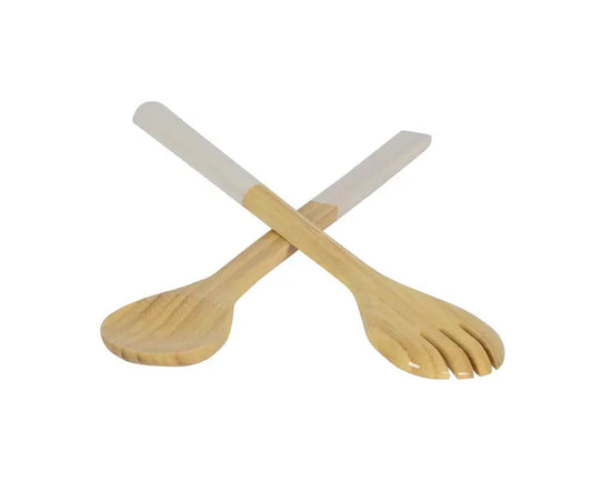 Bamboo Classic Salad Server Set | 14.7in  White