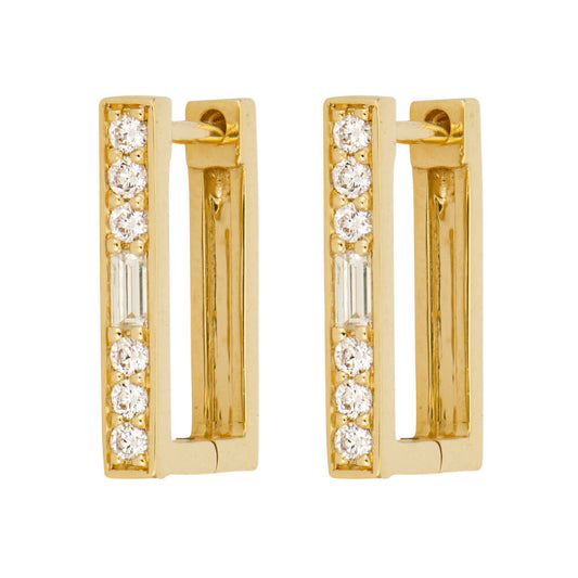 SINGLE | Diamond Pave Baguette Rectangle Hoop Earring | .15c GSI 14k