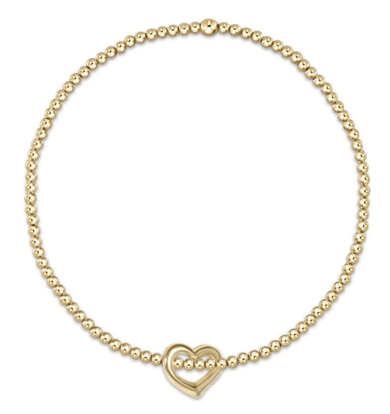 Love Open Heart Small Charm Classic Gold Bead Bracelet | 2mm