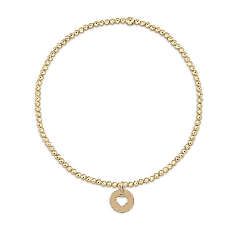 Love Heart Small Disc Classic Gold Bead Bracelet | 2mm