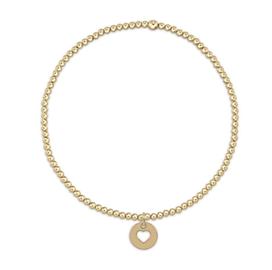 Love Heart Small Disc Classic Gold Bead Bracelet | 2mm