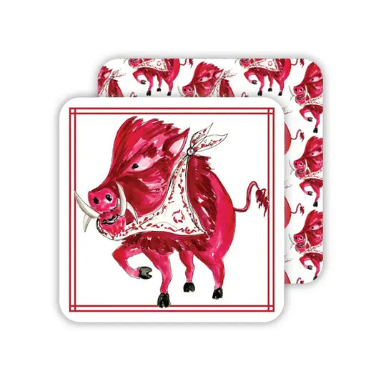 Square Coaster Hog with White Bandana | Set of 20