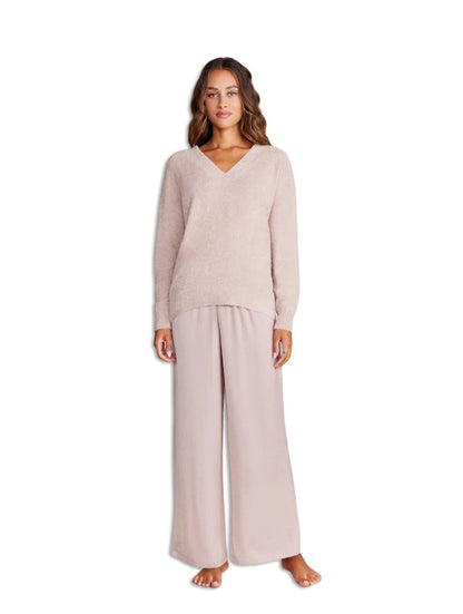 Cozychic Lite V Neck Seamed Pullover | Pink Clay L
