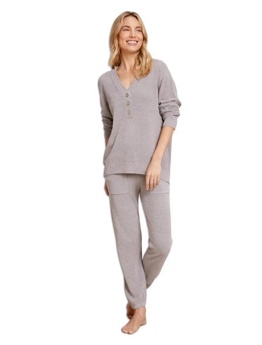 Rib Back Placket Henley | Pewter L