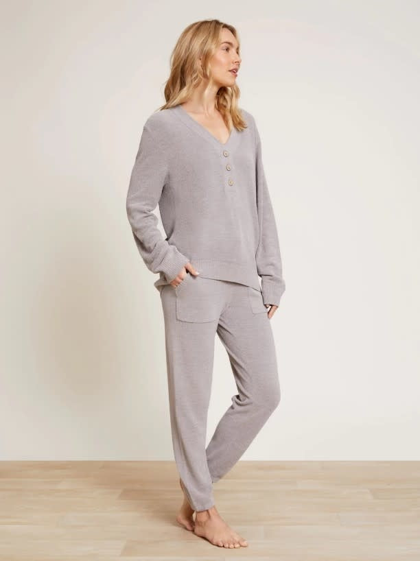 Rib Back Placket Henley | Pewter L