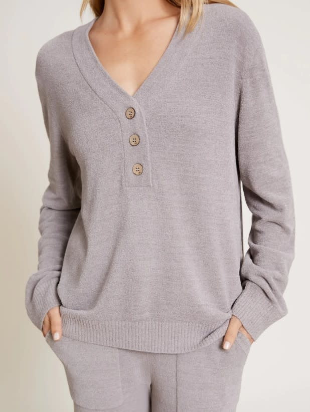 Rib Back Placket Henley | Pewter S