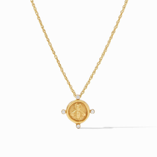 Bee Cameo Delicate Gold + Crystal Solitare Necklace | 16.5-17.5in