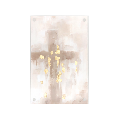 Tan Cross with Gold Details in Acrylic Frame