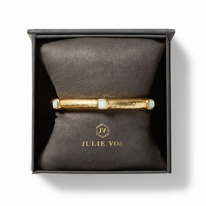 Catalina Hinge Gold Bangle Bracelet | Iridescent Bahamian Blue