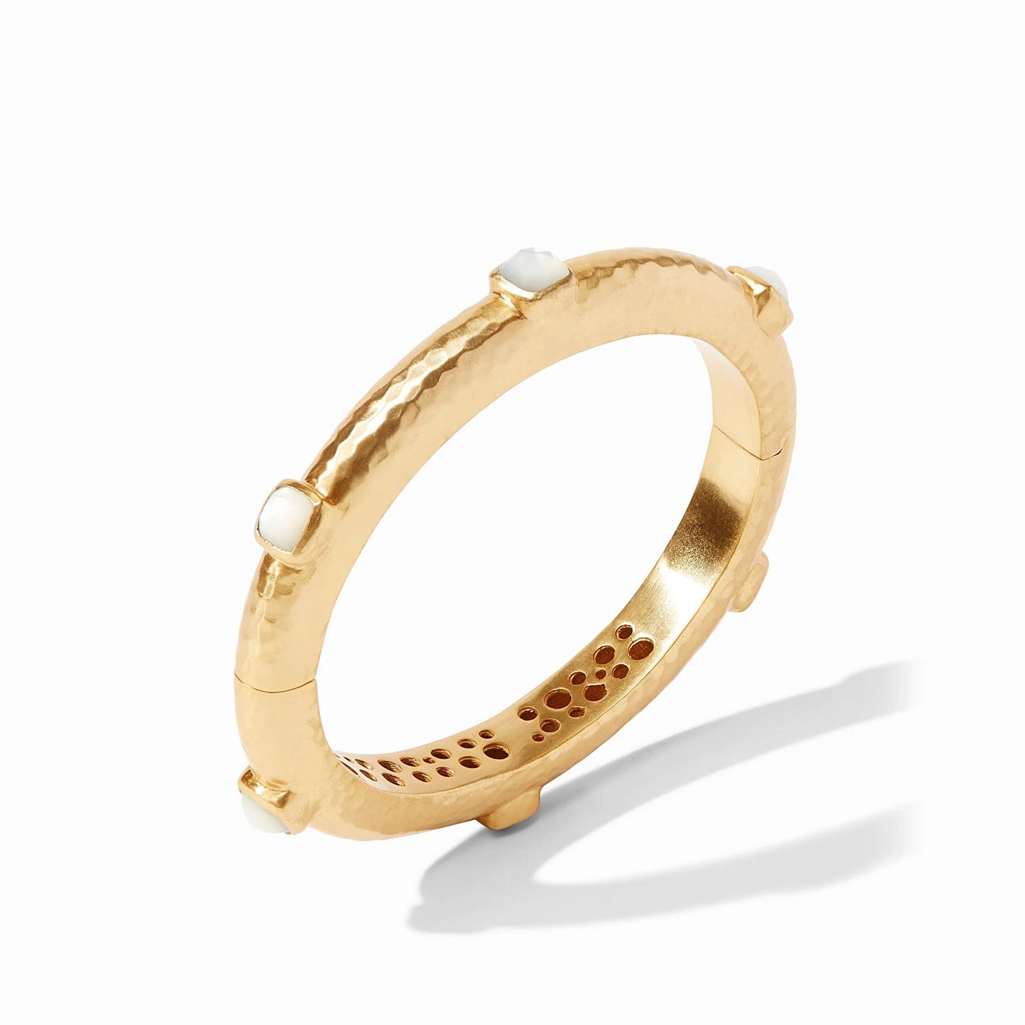 Catalina Hinge Gold Bangle Bracelet | Iridescent Bahamian Blue