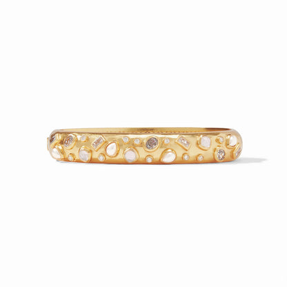 Antonia Mosaic Hinge Gold Bangle Bracelet | Iridescent Clear Crystal