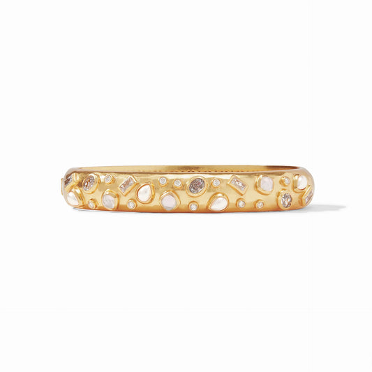 Antonia Mosaic Hinge Gold Bangle Bracelet | Iridescent Clear Crystal