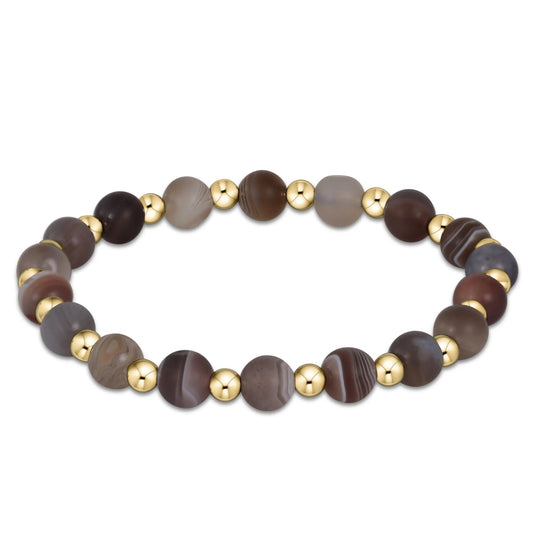 Grateful Pattern 6mm Bead Bracelet Matte Botswana Agate