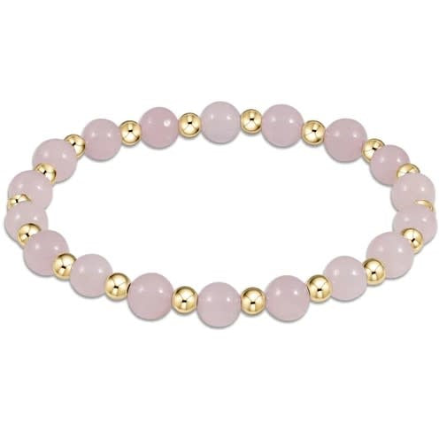 Gold Grateful Pattern 6mm Bead Bracelet - Rose Quartz