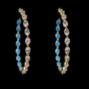 Marquise Diamondique + Turquoise Inside Out Hoop Earrings | 2in Gold