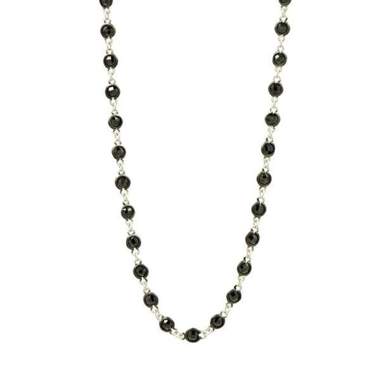 Industrial Finish Bezel Stone Necklace Silver with Black Stones