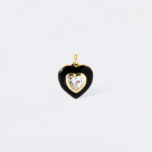 Black Enamel Crystal Double Heart Charm Pendant