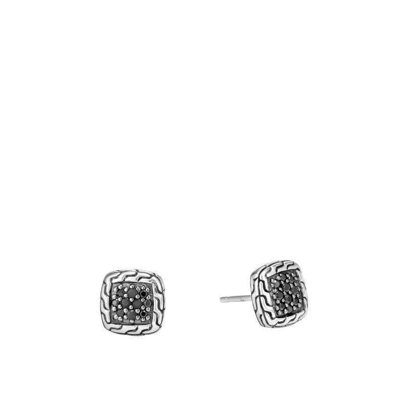 Classic Chain 9.5MM Stud Earrings With Black Sapphire