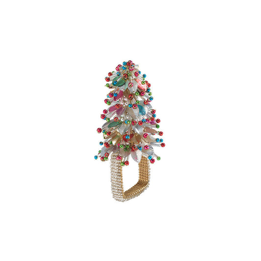 Bodrum Christmas Tree Napkin Ring Set of 4 | 5in Pink Turquoise