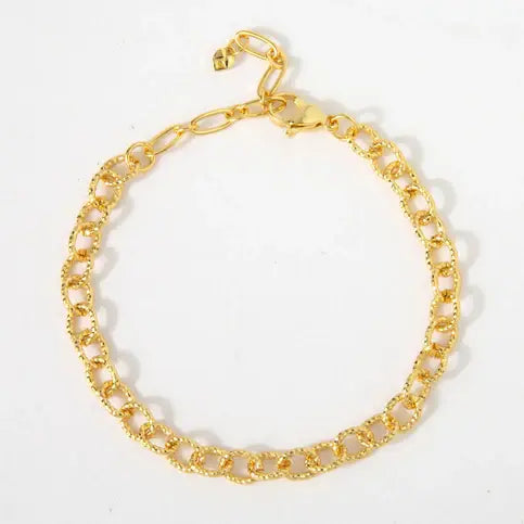 Textured Chain Charm Bracelet 18kgp | 6.5-8in