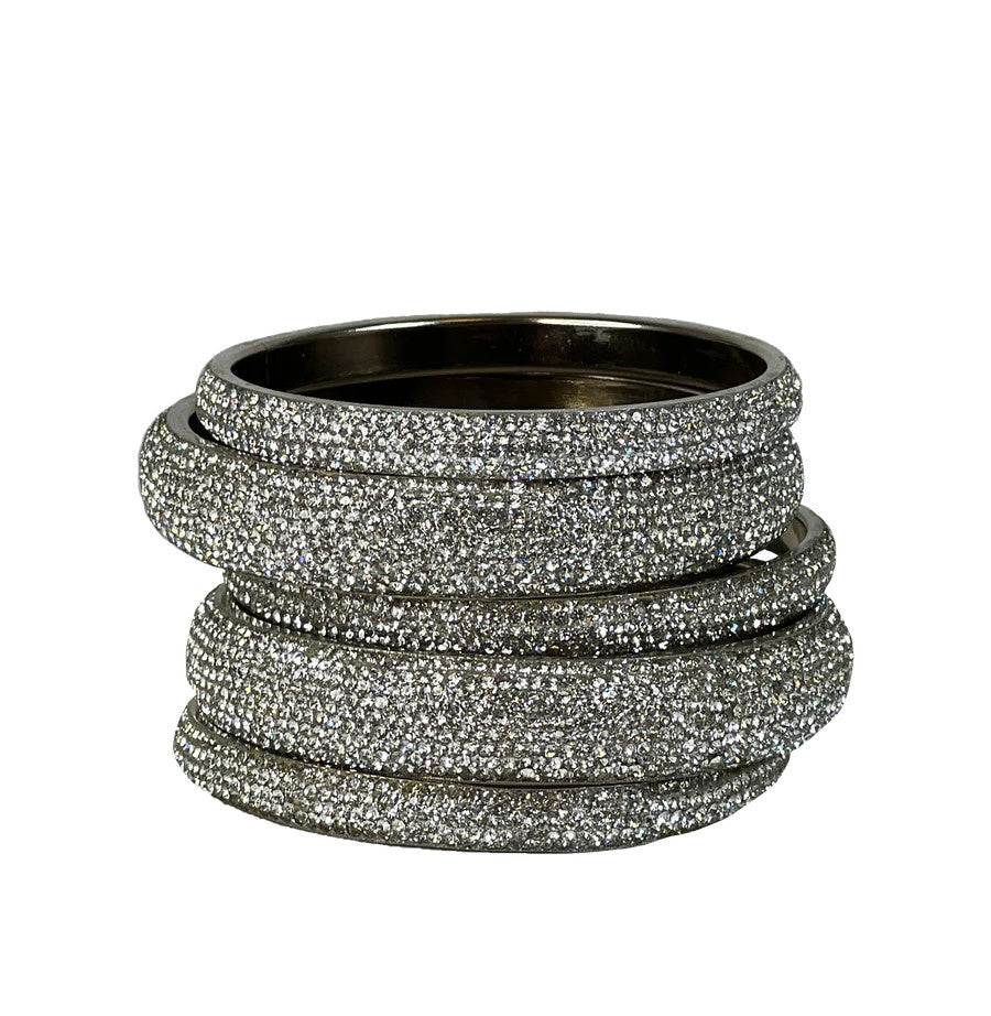 Sundar Bangles Bollywood Set of 3 | White Crystal