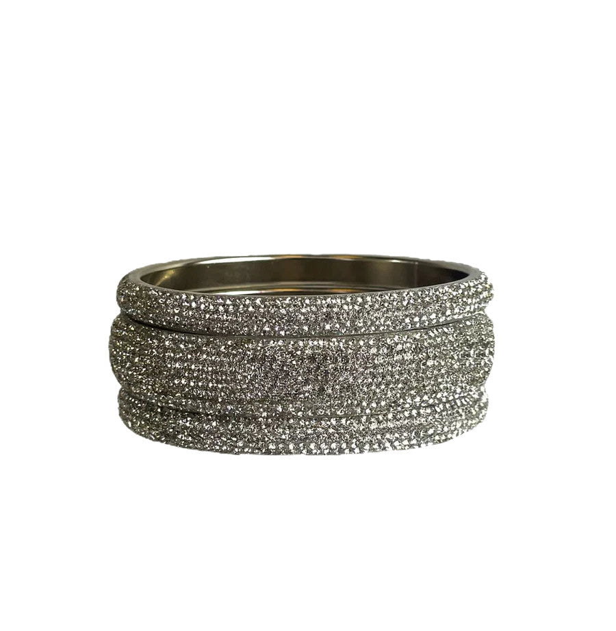 Sundar Bangles Bollywood Set of 3 | White Crystal