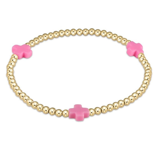 eNewton Signature Cross 3mm Bead Bracelet | Bright Pink