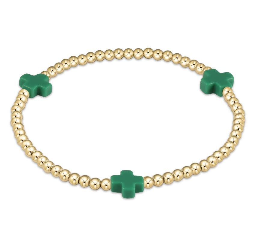 eNewton Signature Cross 3mm Bead Bracelet | Emerald