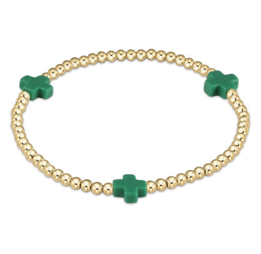 eNewton Signature Cross 3mm Bead Bracelet | Emerald