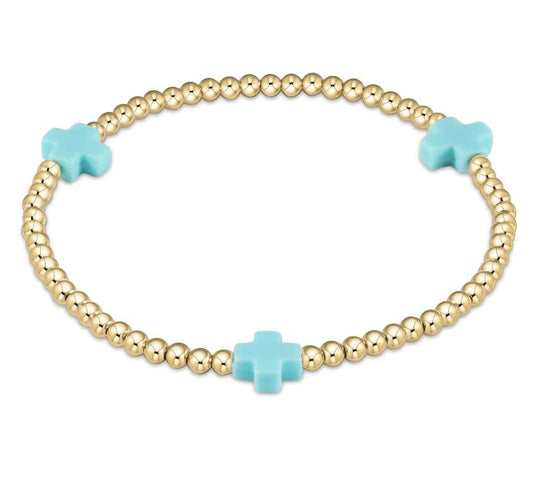 eNewton Signature Cross 3mm Bead Bracelet | Turquoise