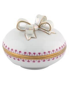 Herend Round Box with Bow | 3in Raspberry