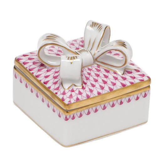 Herend Box with Bow | 2in Raspberry
