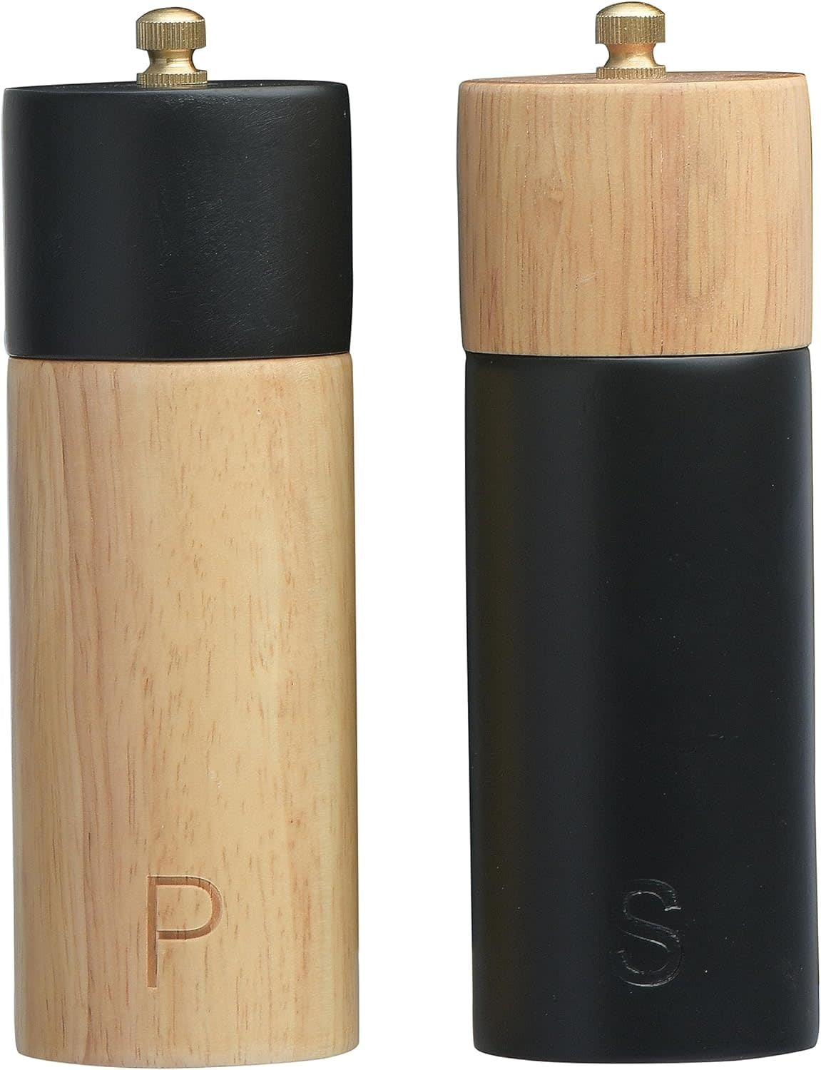 Two-Tone Wooden Salt + Pepper Shakers Set of 2