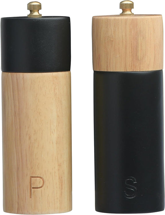Two-Tone Wooden Salt + Pepper Shakers Set of 2