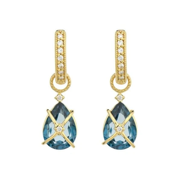 Criss Cross Pear Stone Earring Charms | London Blue Topaz 18k YG