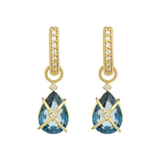 Criss Cross Pear Stone Earring Charms | London Blue Topaz 18k YG