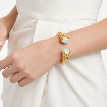 Cannes Gold Cuff Bracelet | Iridescent Bahamian Blue + Pearl