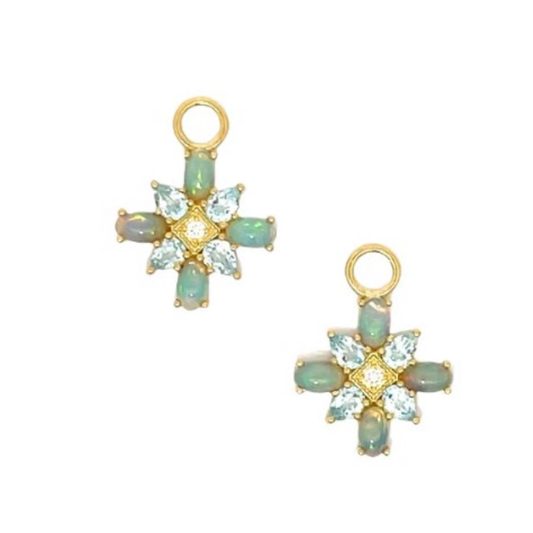 Cabochon Opal + Blue Topaz Diamond Cross Starburst Earring Charms