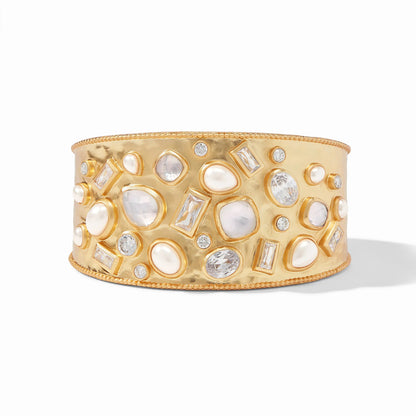 Antonia Mosaic Gold Cuff Bracelet | Iridescent Clear Crystal