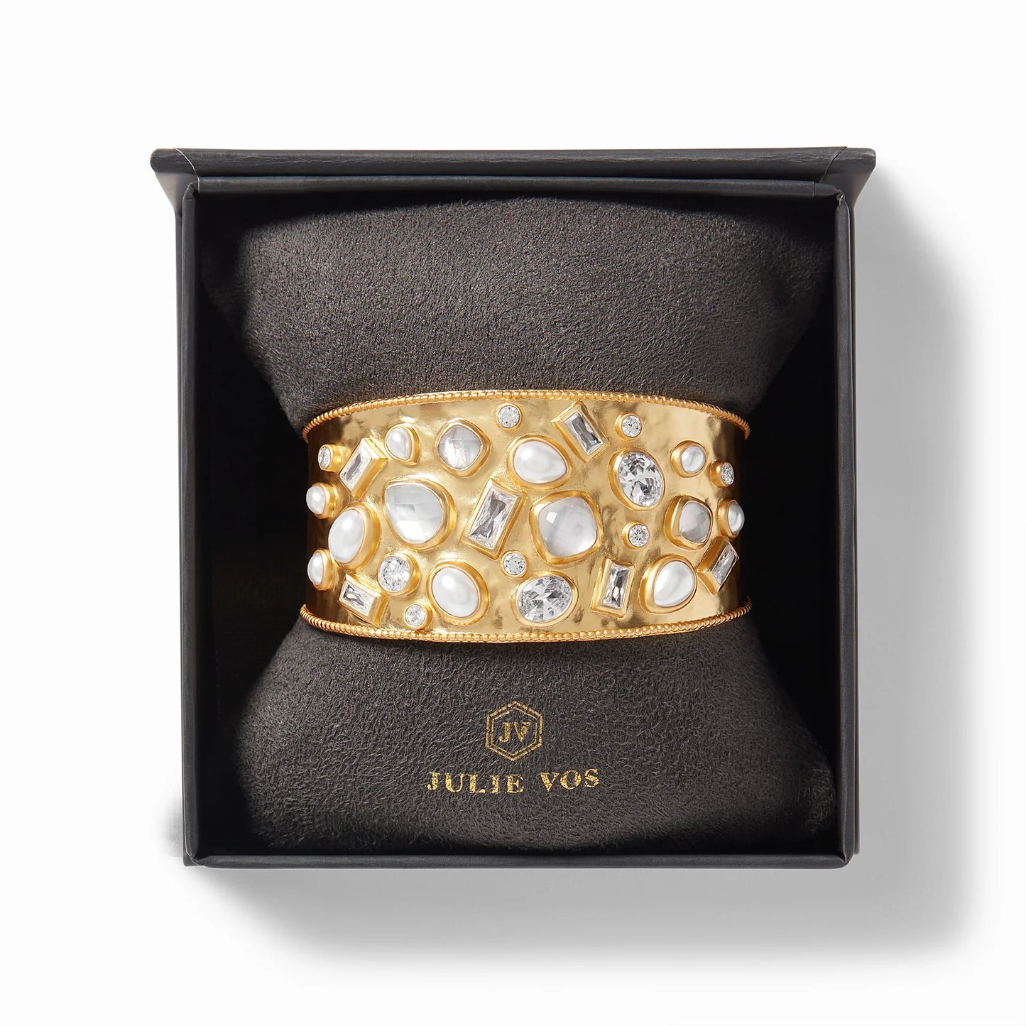 Antonia Mosaic Gold Cuff Bracelet | Iridescent Clear Crystal