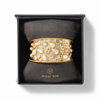Antonia Mosaic Gold Cuff Bracelet | Iridescent Clear Crystal
