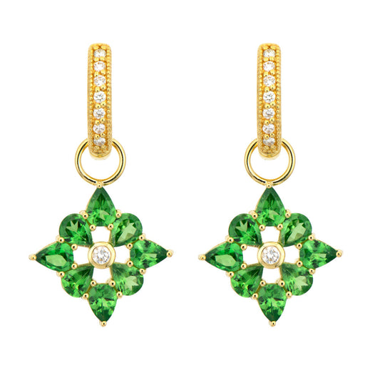 Tsavorite + Diamond Four Petal Earring Charms | 2.22c 18k