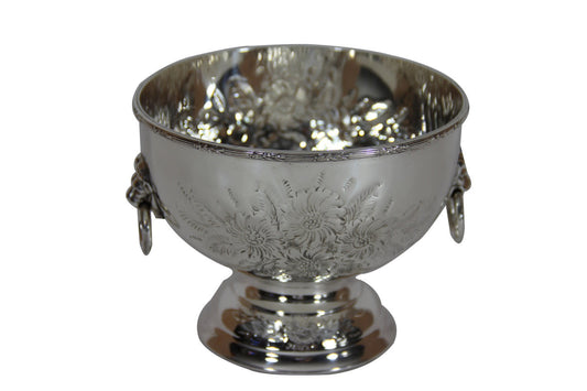 Hand Chased Bowl w/Lion Handles Silver Plate | 6in