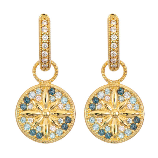 Moroccan Flower London Blue Topaz Earring Charms | 18k Yellow Gold