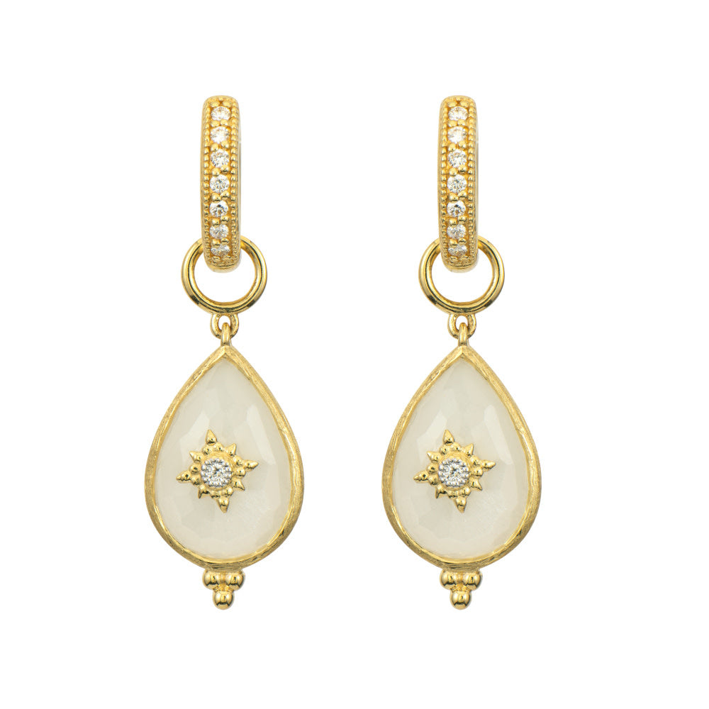 Yellow Gold Teardrop White Earring Charms